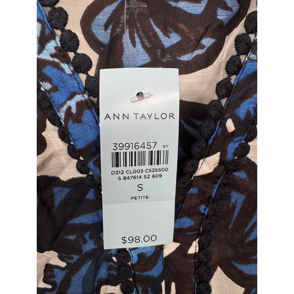 Ann Taylor Petite Paisley Bobble‎ Trim Blouse Night Sky Small Petite NWT - Picture 6 of 8
